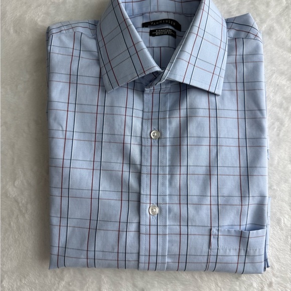 Van Heusen Men's Light Blue Plaid Dress Shirt - Picture 10 of 10